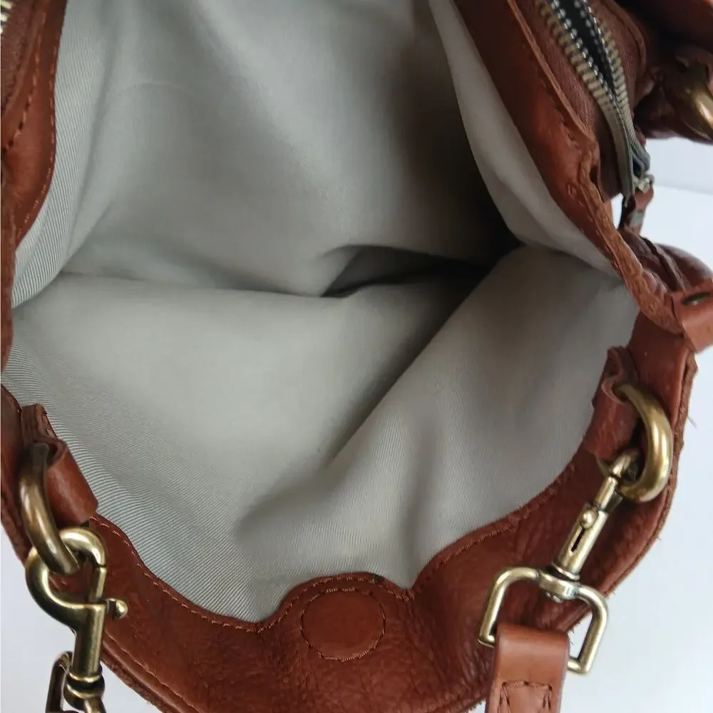 American Leather Co. Double Strap Lenox Triple Entry Satchel Brandy